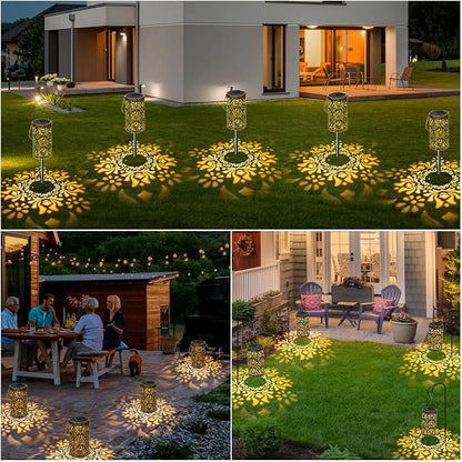 4 Pack Solar Pathway Lights Lights Outdoor, LED Solar Lantern Bright Metal Retro Waterproof, Outside Decorative Rose Hanging Lanterns Solar Powered for Path Lawn Patio Yard Walkway (Rose, 4 Pack)