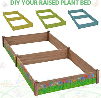 Topeakmart 92.5 x 47.5 x 10in Horticulture Raised Garden Bed 8×4ft Wooden Planting Box in Garden Backyard/Outdoor Use, Brown