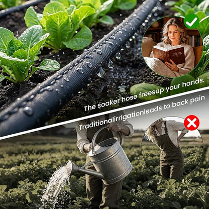MIXC 2026 Thickened Flat Soaker Hose 50Ft with Copper Joint, Saving 80% Water, Aluminum Seal, 1mm Hose, 360°Swival Handle, Hole Pressure Relief Gasket, Drip Kit for Vegetable Garden, Lawn, Flower Bed