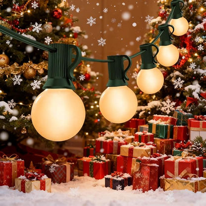 G40 Frosted White Christmas Lights Outdoor 25Ft Globe Christmas Decorations Lights with 27 Frosted White Bulbs, Hanging Globe Outdoor String Lights for Xmas Tree Wedding Backyard Party, Green Wire