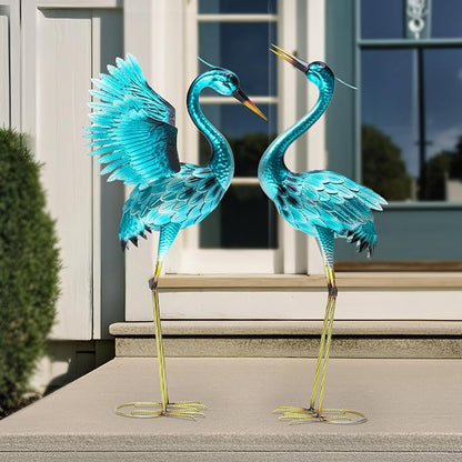 36.8" Metal Crane Garden Statue, Oversized Heron Yard Decor | Handcrafted with 3DTexture, Hand-Painted, U-ground Stakes for Stability, Weather Resistant Iron, Backyard Lawn Pond Patio