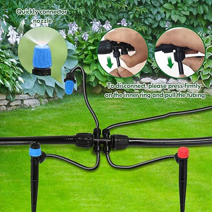 Drip Irrigation Kit, Flantor 190FT Greenhouse Drip Irrigation System Adjustable Garden Watering System with 1/2" & 1/4" Irrigation Tubing, Patio Misting Plant Watering System for Garden and Lawn