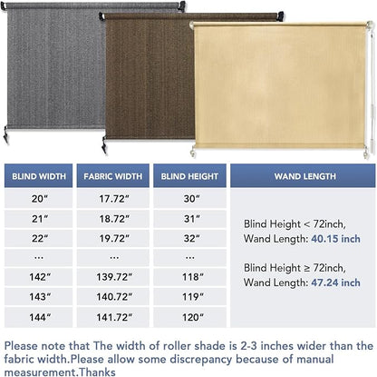 KANAGAWA Custom Size Mocha Outdoor Roller Shade Exterior Patio Cordless Roll Up Shade for Pergola, Deck Porch Gazebo, Backyard