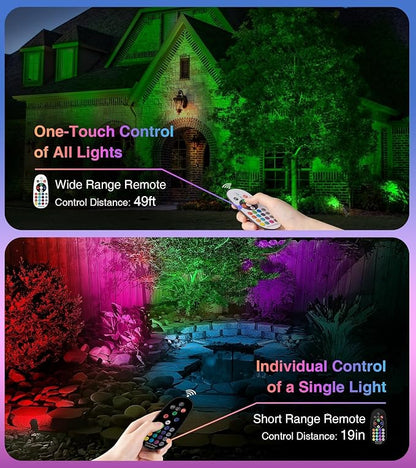 SUNVIE RGBW Spot Lights Outdoor Color Changing Landscape Lighting 12W LED Outdoor Spotlights with Remote Control 120V Waterproof Colored Spotlights for House Garden Yard Tree Decorative, 6 Pack