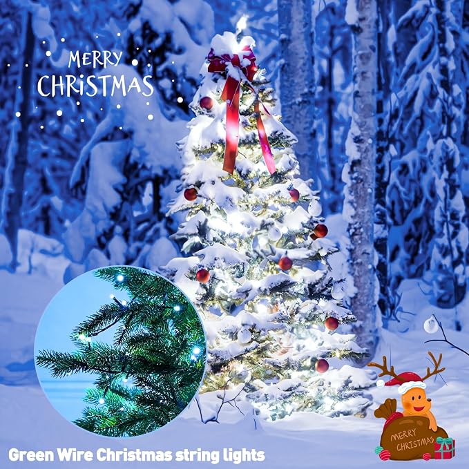 JMEXSUSS 2 Pack Solar String Lights Outdoor, Total 66 FT 200 LED, White | Waterproof, 8 Modes Solar Christmas Lights for Outside Patio Christmas Tree Garden Yard Xmas Decorations