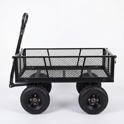 GarveeTech 1200LBS Heavy Duty Steel Garden Cart, Garden Wagon Cart on Wheels, Metal Yard Utility Wagon with Removable Mesh Sides, 13" All Terrain Tires, 180° Rotating Handle for Lawn, Garden, Farm
