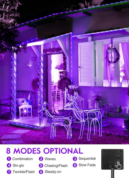 Brightown 39FT 100LED Halloween Solar Rope Lights, Purple | IP65 Solar Fairy Lights with 8 Lighting Modes, Halloween Decoration Outdoor for Party Garden Yard Holiday Tree Decoration