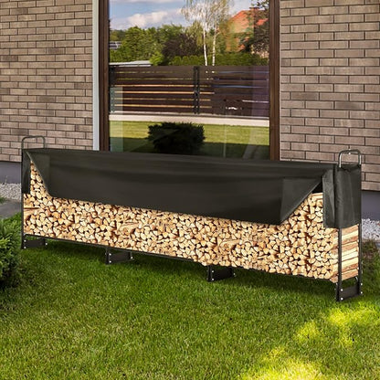 VEVOR 12.7FT Outdoor Firewood Rack with Cover, 152x14.2x46.1in, Heavy Duty Firewood Holder & 600D Oxford Waterproof Cover for Fireplace, Patio, Indoor/Outdoor Log Storage Rack for 3/4 Cord of Firewood