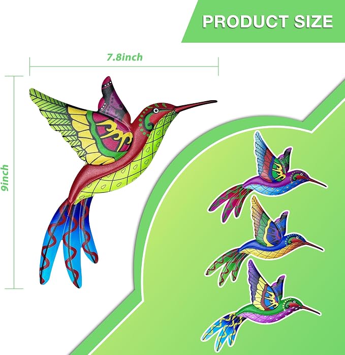RICHIE Metal Hummingbird Wall Decor Outdoor Fence Wall Art Decor, Wall Sculpture Hanging Decoration for Garden Yard Living Room Bedroom Patio Balcony(4 Pack)
