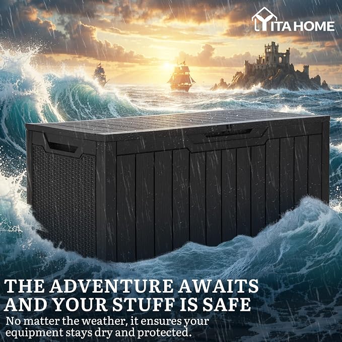 YITAHOME 100 Gallon Outdoor Storage Box | Large Water Resistant Resin Deck Box, Indoor Outdoor Lockable Storage Container for Patio, Garden, Cushions, Tools, Equipment