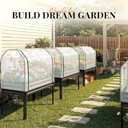 KING BIRD Large Raised Garden Bed with Cover Galvanized Elevated Planter Box with Legs 48×24×56 in for Backyard, Patio, Balcony, 700lb Capacity, Dark Grey