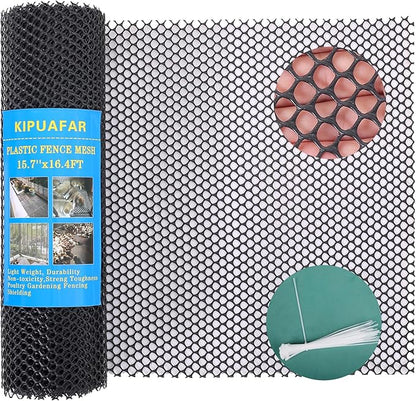 Pet Proof Barrier Net, Black Plastic Chicken Wire Mesh Fencing 15.7IN x 16.4FT, Balcony Cat Safety Net & Garden Snake Barrier, Heavy Duty Protection for Chicken Coops, Rabbit Hutches, Dog Kennels