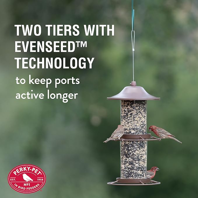 Perky-Pet Large 2-Tier Panorama Wild Bird Outdoor Feeder with Hanging Hook - 325SCOMBO-1SR - 4.5 lb Seed Capacity - Durable Construction - Versatile Hanging with Included Hook