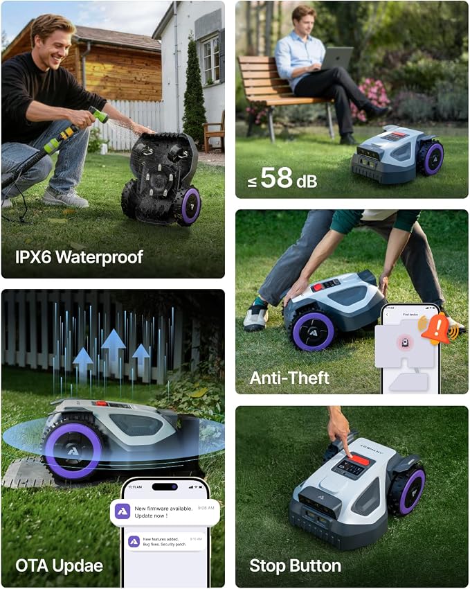 ANTHBOT M5 Robot Lawn Mower 1/8 Acre, Dual Vision+Full-Band RTK Robotic Lawnmower, No Perimeter Wire, App Control Obstacle Avoidance, 45% Slope, Cutting Height, Multi-Zone Mapping