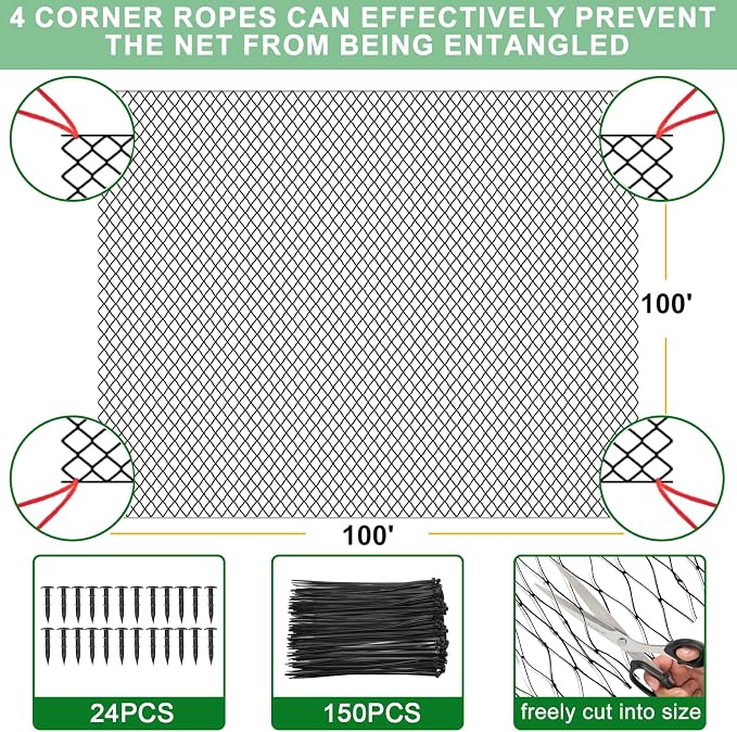 BSTPCOO 100'x100' Bird Netting for Chicken Coop, Nylon 3/4" Mesh Poultry Netting Chicken Nettings Roof Hawk, Aviary Net Deer Fence Garden Netting for Fruits Trees Plant