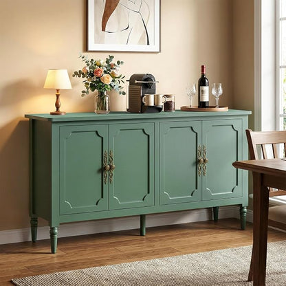 RoyalCraft 118" Buffet Cabinet with Storage, Vintage Sideboard with Adjustable Shelves, Mid Century Modern Painted Credenza Coffee Bar for Kitchen, Dining Room, Entryway, Living Room, Forest Green