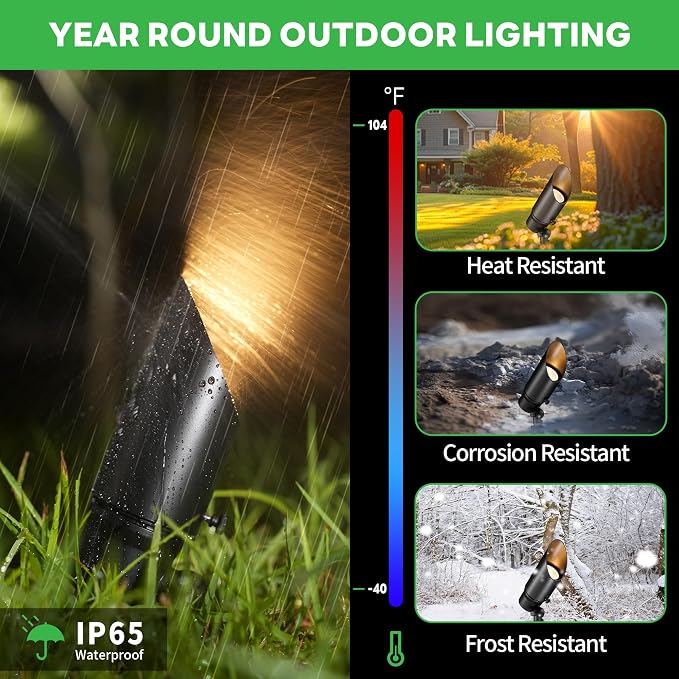 Landscape Spot Lights Outdoor - Warm & Cool White Low Voltage Spotlights 12V, Adjustable White Accent Lights Waterproof, All Metal Wired Aluminum Black for Fountain Sign 12 Pack