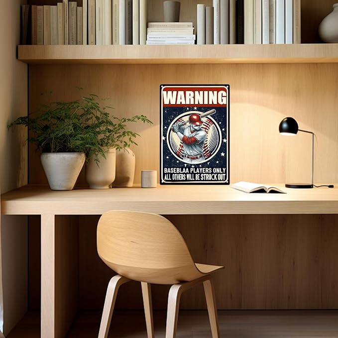 Funny Metal Signs Baseball Poster-Baseball Gifts for Boys,Baseball Gifts for Boys 8-12,Warning Baseball Players Only Sign Boy Room Decorations for Bedroom 8x12 Inches