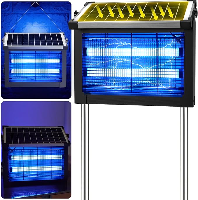 Solar Bug Zapper Outdoor, 4500V Solar Mosquito Zapper Outdoor Waterproof, 1/2 Acre Coverage Rechargeable Electric Fly Zapper, Cordless Portable Mosquito Traps for Backyard, Patio, Camping, Indoor