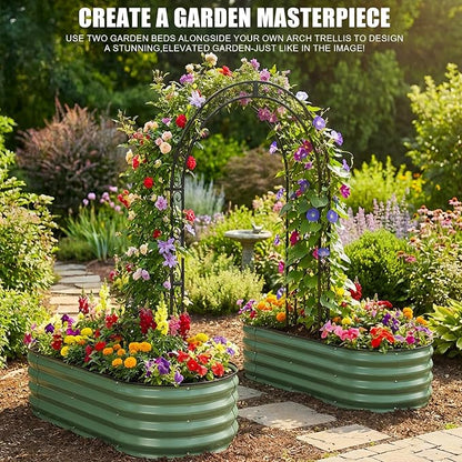 Galvanized Raised Garden Bed Outdoor, 2Pcs 4x2x1ft Oval Planter Box with Rubber Strip, Metal Raised Bed Kit for Vegetables Flowers Herbs, Olive Green