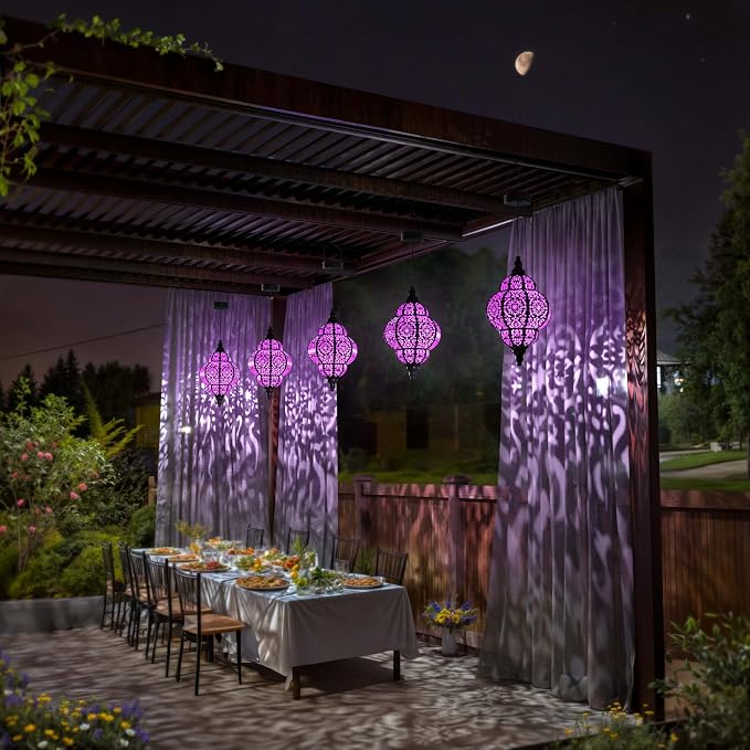 Hapjoy Hanging Solar Lights Outdoor Garden Decor Solar Lantern Waterproof Plastic Moroccan Outdoor Decorations for Patio Pathway Yard Backyard Garden Decorative (2, Purple)