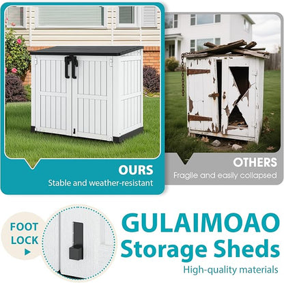 Horizontal Resin Storage Shed 36 Cu Ft with Lockable Doors,Waterproof Outdoor Storage Box, Portable Outdoor Storage Cabinet for Backyard