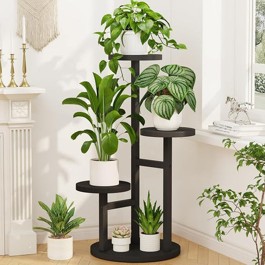 LASZOLA 3 Tiered Wood Plant Stand Indoor Corner, Flower Holder Rack Tall for Multiple Plants, Rustic Planter Shelf Display for Patio Garden Balcony Living Room, Black