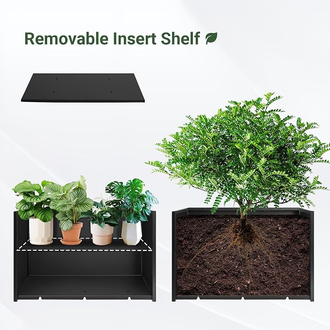 Metal Planter Box 30” x 12” x 16”, Tall Rectangle Planter Box | with with Drainage Holes & Rust-Proof Coating, Modern Outdoor/Indoor Black Planter Box for Porch, Garden, Patio, Yard