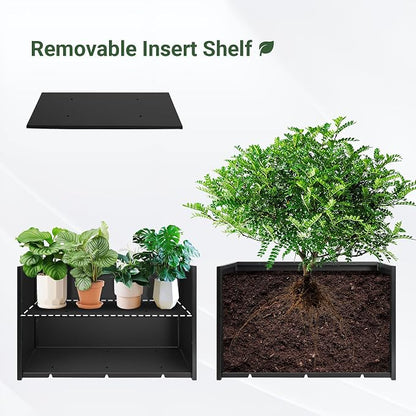 Metal Planter Box 30” x 12” x 16”, Tall Rectangle Planter Box | with with Drainage Holes & Rust-Proof Coating, Modern Outdoor/Indoor Black Planter Box for Porch, Garden, Patio, Yard
