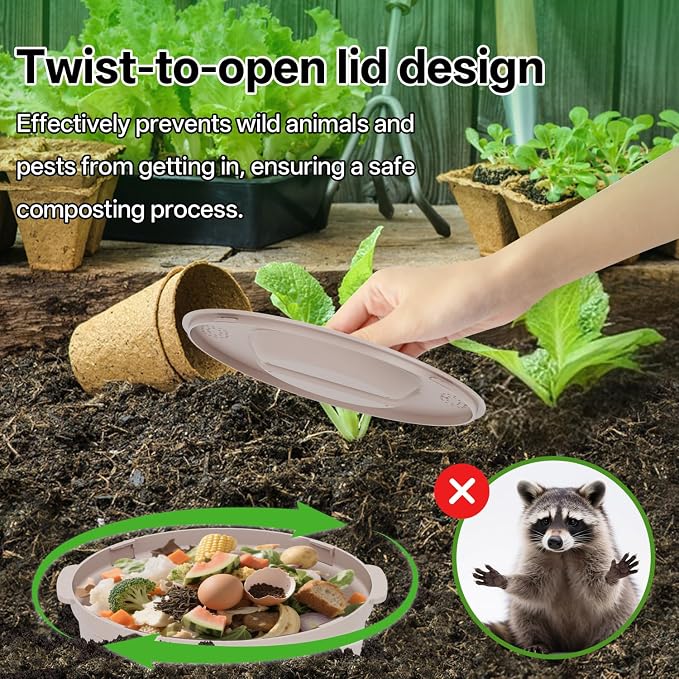 Inground Worm Composter, Outdoor Underground Worm Farm 3.3 Gallons, Garden Worm Compost Bin from Kitchen Food Waste, Black+Gray (10.7x10.7x13Inch),2 Pack