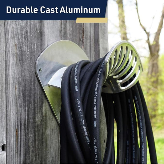 Hose Holder - Heavy Duty Aluminum Water Hose Hanger Wall Mount - Garden Hose Reel for 200ft 1/2" Hoses - Water Hose Holder - Hose Rack for Outside by Kings County Tools