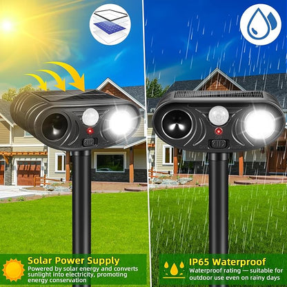 4 Pack Sonic Fortress Pro Deer Repellent Solar Animal Deterrent Outdoor | Motion Activated Deer Repellent Device Cat Deterrent Outdoor Squirrel Raccoon Fox Rabbit Repeller for Garden Yard Farm