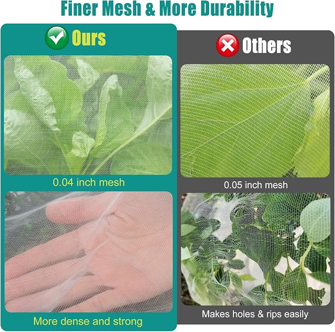 SPORTYOUTH 10x50Ft Garden Netting Ultra Fine Mesh Bird Net for Raised Beds | Insect Mosquito Bugs Barrier, Easy Cut Large Reusable Row Cover for Fruit Trees Plants Vegetable Berry Bush Patio Protection