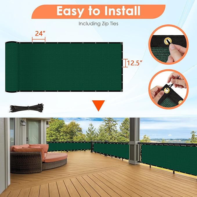 iCover 8x50ft Privacy Screen Fence, Outdoor Fencing Panels, Garden Windscreen Mesh Shade Sail Net Barrier, Include Reinforced Bindings and Brass Grommets Cable Zip Ties, Green