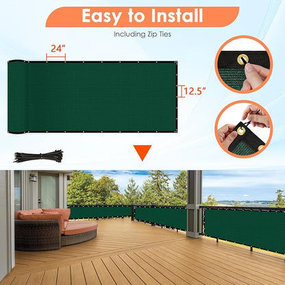 iCover 8x50ft Privacy Screen Fence, Outdoor Fencing Panels, Garden Windscreen Mesh Shade Sail Net Barrier, Include Reinforced Bindings and Brass Grommets Cable Zip Ties, Green