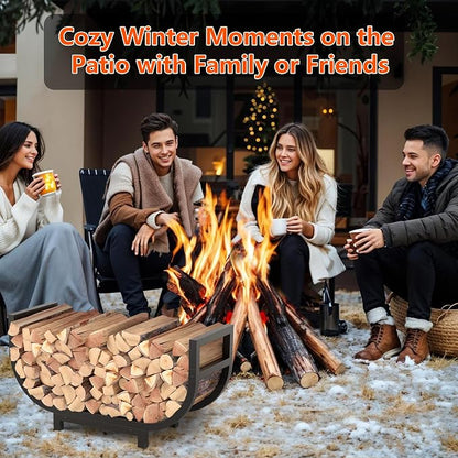 34-inch Firewood Rack Outdoor Indoor with Log Carrier Bag, Stable Log Holder Rustproof Metal Wood Rack for Fireplace Patio Deck Firepit, Heavy Duty Firewood Storage Organizer Tool, Black