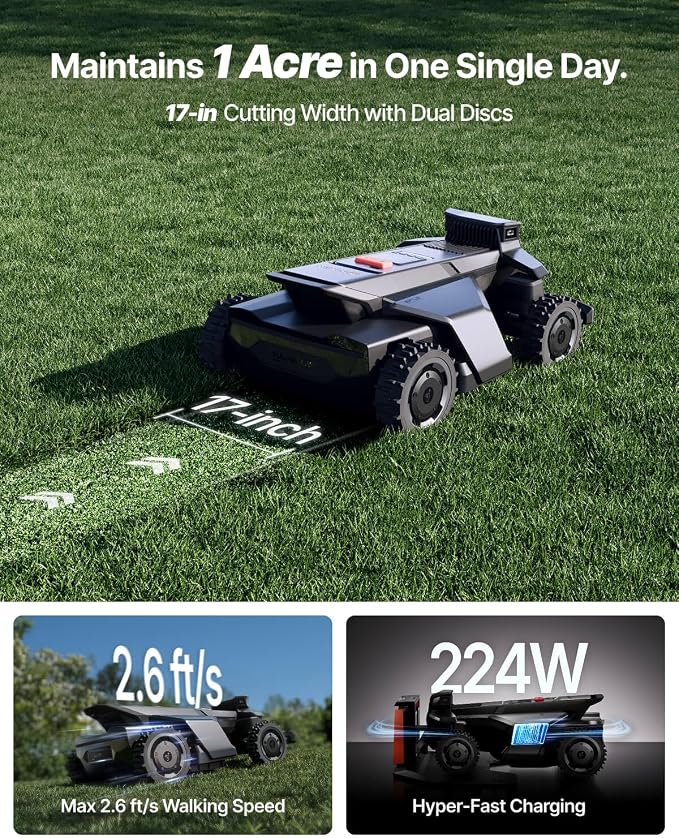 Segway Navimow X430 Robot Lawn Mower Wire Free, for up to 1 Acre, 4WD for 84% Slopes, Zero-Turn for Damage-Free Mowing, ORV-Tuned Lawnmower, MowMentum with 2 × 180W Motors, 0.75–4 in Cutting Height