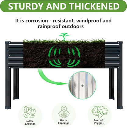 2PCS 48×24×30in Galvanized Raised Garden Bed,Metal Elevated Planter Box with Legs for Patio,Balcony,Backyard,300lb Capacity,Black