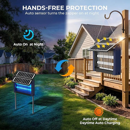 Upgraded Solar Bug Zapper Outdoor with Dual Panels, 4500V Cordless Rechargeable Fly Insect Killer Waterproof Electric Mosquitoes Zapper for Patio Garden Backyard RV Camping Pond