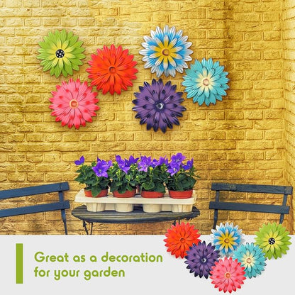 Zhehao 6 Pcs Metal Flower Wall Art Decor 8 Inch Sunflower Wall Decorations Hanging Outdoor Art Multicolored Handmade Metal Flowers Outdoor Decor(Vivid Color)