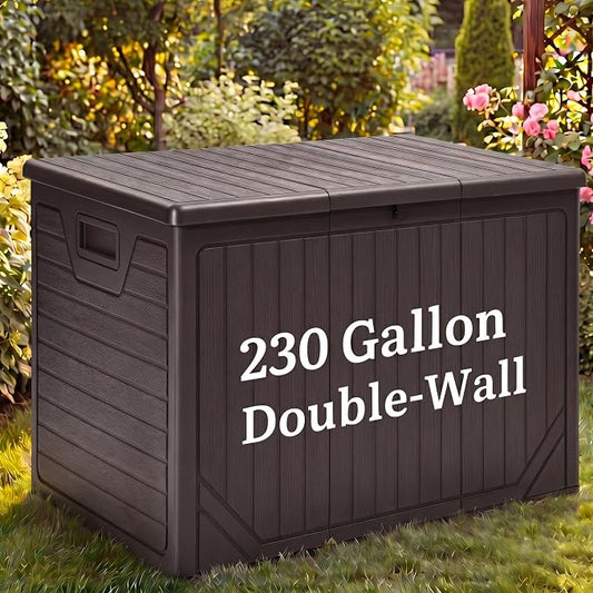 YITAHOME 230 Gallon Extra Large Outdoor Storage Box | Waterproof Double-WallDeck Box with Hydraulic Piston for Garden Tools, Pool Accessories & Cushions, Resin Deck Organizer