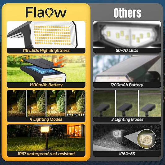 Solar Spot Lights Outdoor, [6 pack/118 LED] 4 Modes Auto On/Off Solar Landscape Spotlights, Ip67 Waterproof Solor Powered Pathway Lights for Outside Yard Garden Walkway Tree Patio (Warm White)