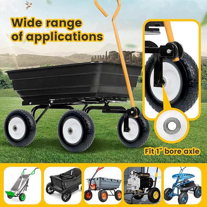 MaxxHaul 12" Flat Free Solid Tire 4.10/3.50-6" Wheel with 1" Bore with 5/8" Adapter - Double Sealed Bearings 3.75" Center Hub - Trailer Dolly/Wheelbarrow Replacement - 330 lb Capacity 1-Pack (51067)