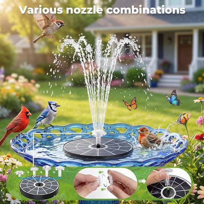 AISITIN 3.7W Solar Bird Bath Fountain Pump with Glass Panel, Upgraded 6.3" Solar Powered Water Pump for Outdoor, 4 Nozzles & Storage, Adjustable Bracket, for Pond, Garden, Aquarium, Hummingbird