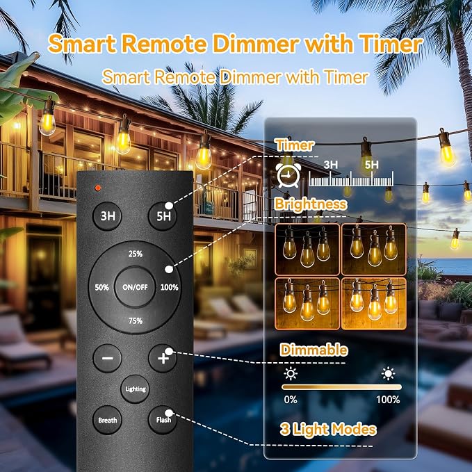 Outdoor String Lights Patio LED - Light Outside Waterproof S14 Porch Lighting Edison Plastic Bulb Pergola Hanging Balcony Connectable Backyard Yard Gazebo Party Garden Bistro 30M 100FT
