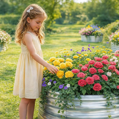 Land Guard 3×3×1ft Galvanized Raised Garden Bed Kit, Round Galvanized Planter Raised Garden Boxes Outdoor, Large Metal Raised Garden Beds for Vegetables, Silver