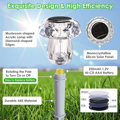 Mancra 16 Pack Solar Outdoor Lights Waterproof, Mushroom Solar Pathway Lights Color Changing Dusk to Dawn Auto On/Off Garden Decor for Yard Landscape Walkway
