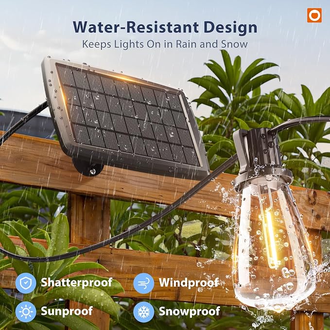 addlon 78(72+6) FT Solar String Lights Waterproof with Remote & USB Port, 24+2 LED Shatterproof Bulbs Patio Lights, Dimmable & Timable 3 Lighting Modes Solar Light for Backyard Camping Garden Decor
