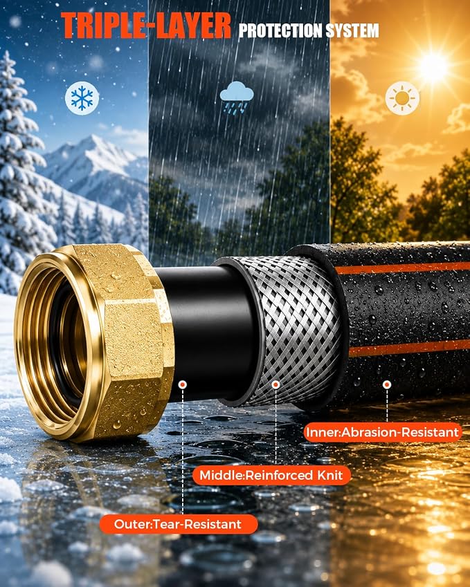 150FT Retractable Garden Hose Reel 1/2 Inch, Wall Mounted Heavy Duty Water Hose with Auto-Lock, Slow Return, 180° Swivel Bracket & 9-Pattern Spray Nozzle – UV Resistant Outdoor Hose Storage System