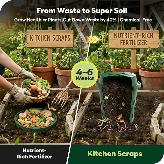 3Pcs 8L Inground Worm Farm Garden Compost Bin for Kitchen Scraps | Worm Bin 9.5X9.5X10.8in, Worm Compost Bin With Lid & Holes, Worm Composter Outdoor For Beginners, Worm Tower For Home, Green